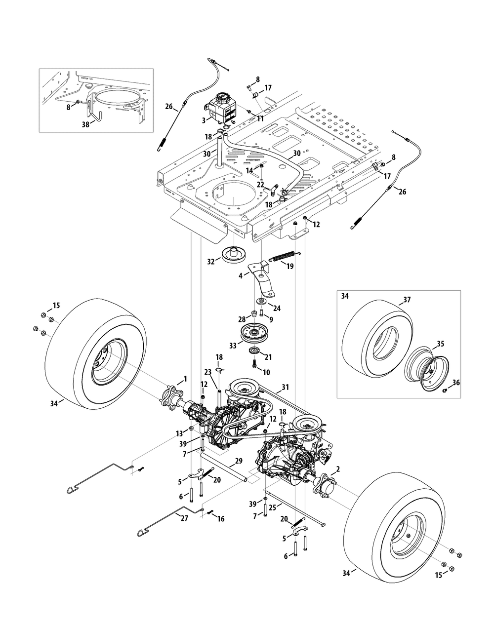 Drive System Diagram and Parts List for Z-FORCEL48 (17CSDALB009-17CSDALB010)(2015) Cub Cadet Lawn Tractor